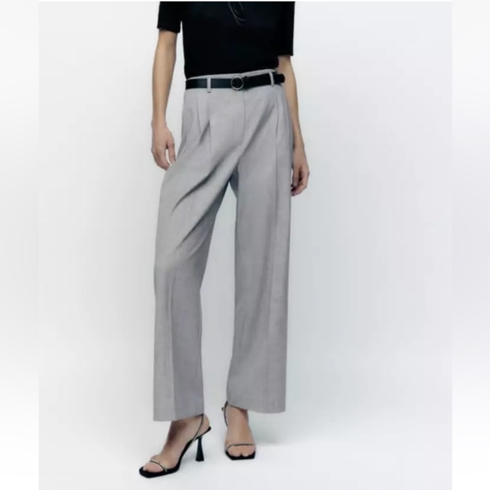 ZARA NEW High-waisted BELTED PLEATED PANTS